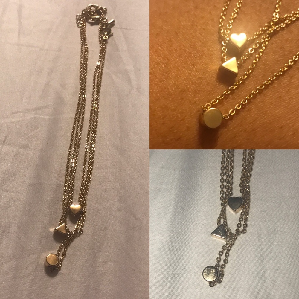Set of three Gold geometric necklaces, layered!